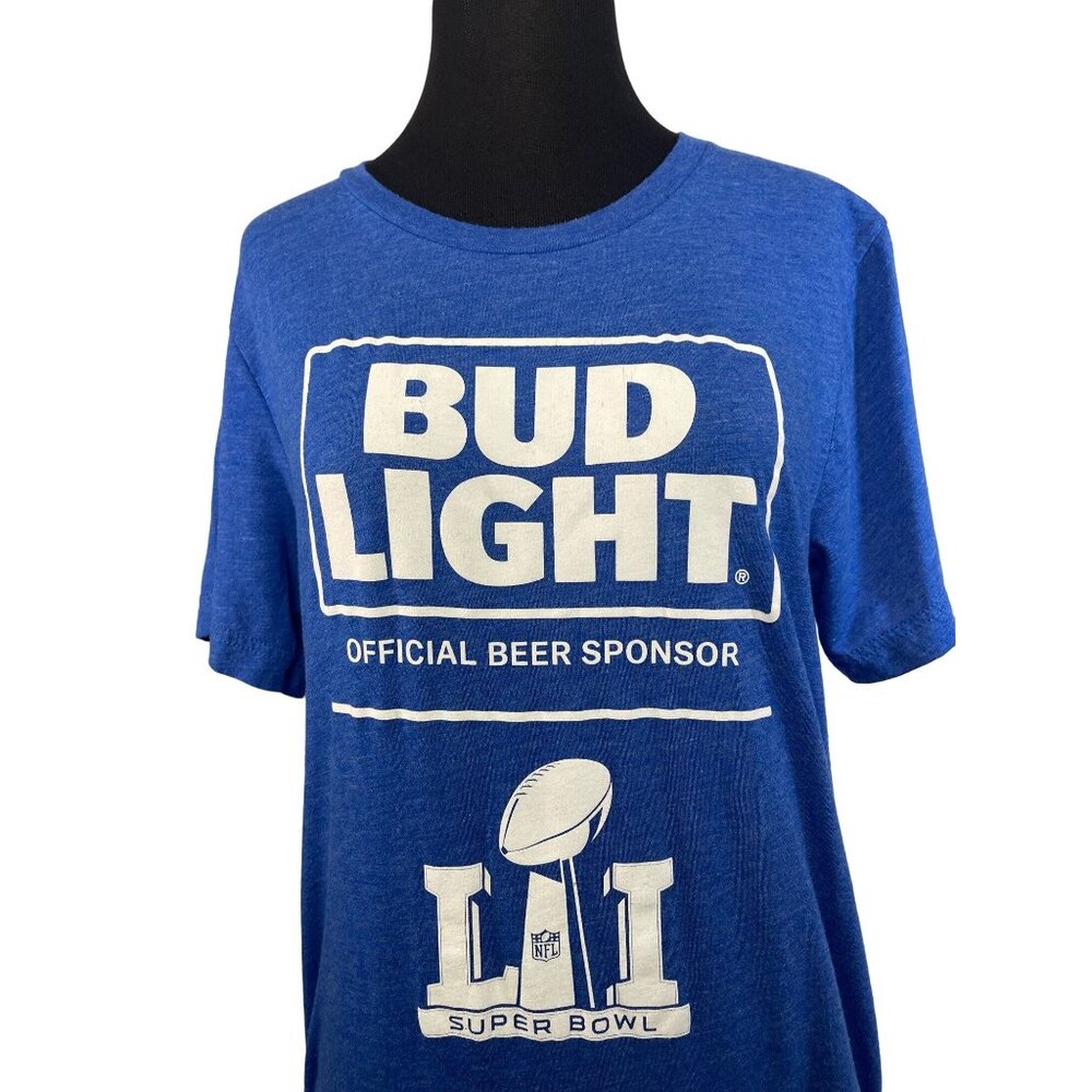 Bella Canvas Mens Graphic T-Shirt Blue M Cotton Blend Bud Light LII Super Bowl - Picture 2 of 6